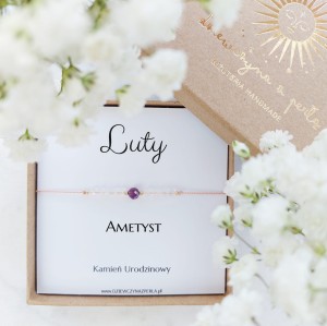 Bransoletka Urodzinowa LUTY (AMETYST) Złoto, Srebro. Idealny Prezent Urodzinowy