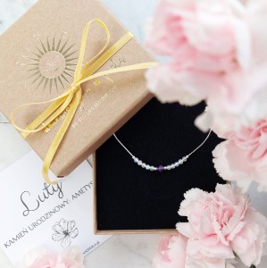 Naszyjnik Urodzinowy LUTY Ametyst, Srebro, Kamienie Księżycowe