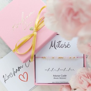 Bransoletka MIŁOŚĆ. Złoto, Srebro, Kwarc Różowy, Granat. Walentynki 