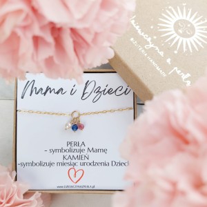 MAMA I DZIECI Bransoletka. Perła i Kamienie Urodzinowe. Prezent  dla Mamy