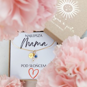 DLA MAMY Naszyjnik z Inicjałem. Perła i Kamień Urodzinowy. Prezent Idealny