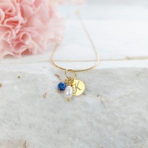 Naszyjnik z Inicjałem. Perła i Kamień Urodzinowy. Złoto, Srebro. Idealny Prezent na Urodziny