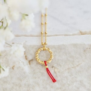 KRĄG SZCZĘŚCIA Złoty Naszyjnik Czerwona Nić