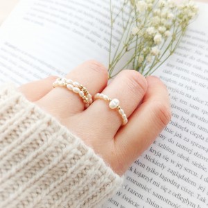 Perłowe Trio. Pierścionki z perełek i złota. Komplet 3 sztuki.