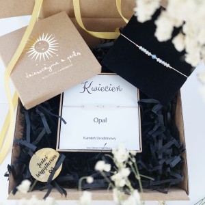 Bransoletka Urodzinowa KWIECIEŃ (OPAL, Złoto, Srebro) Kamień Urodzeniowy. Prezent na Urodziny