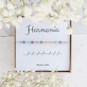 HARMONIA Bransoletka Motywacyjna MORSE CODE (Ametyst, Fluoryt) Złoto, Srebro. TALIZMAN
