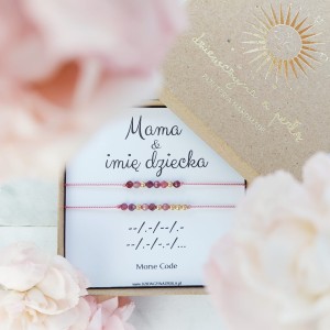 Mama + Imię Dziecka MORSE CODE Komplet Personalizowanych Bransoletek. Idealny Prezent na Dzień Mamy