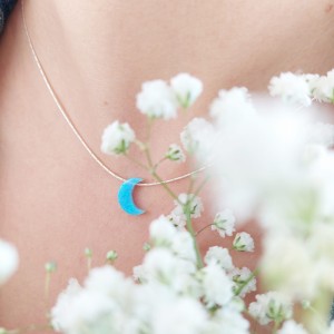 KSIĘŻYC Naszyjnik (Opal Australijski, Złoto, Srebro) Personalizowana Biżuteria