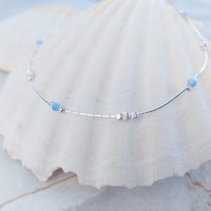 Bransoletka Na Nogę. OPAL Błękitny, Złoto, Srebro. Anklet na kostkę