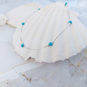 Bransoletka Na Nogę. TURKUS, Złoto, Srebro. Anklet na kostkę