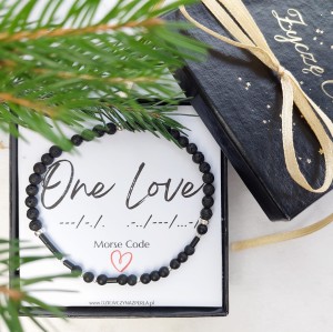 ONE LOVE Morse Code Bransoletka Męska. Złoto, Srebro, LAWA, HEMATYT