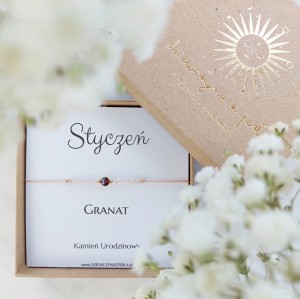 Bransoletka Urodzinowa STYCZEŃ (GRANAT) Prezent Urodzinowy z dedykacją. Złoto, Srebro.