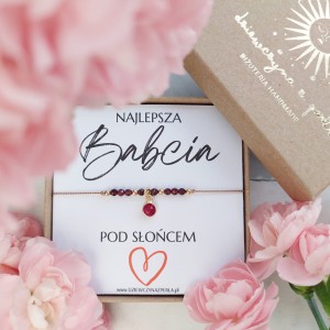 BABCIA Bransoletka na Prezent. Granat, Rubin, Złoto, Srebro. Dedykacja