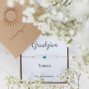 Bransoletka Urodzinowa GRUDZIEŃ (TURKUS) Złoto, Srebro. Idealny Prezent z dedykacją